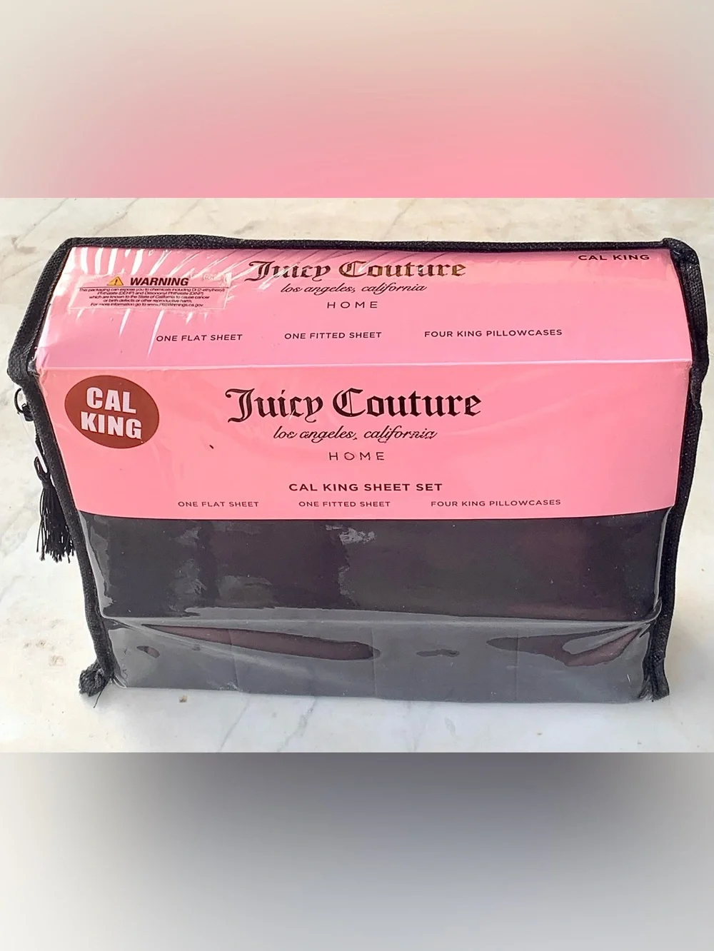 Juicy Couture Black Cal King Sheet Set Solid Black NEW
